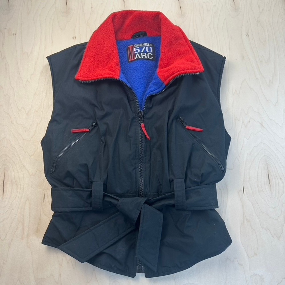 Vintage‎ Polar Gear 570 ARC Belted Vest Sleeveless Puffer Black Red Blue Size L